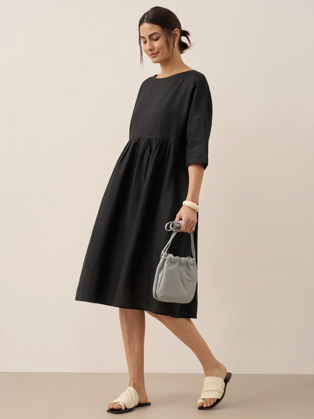 Womens Linen A Line Midi Dress