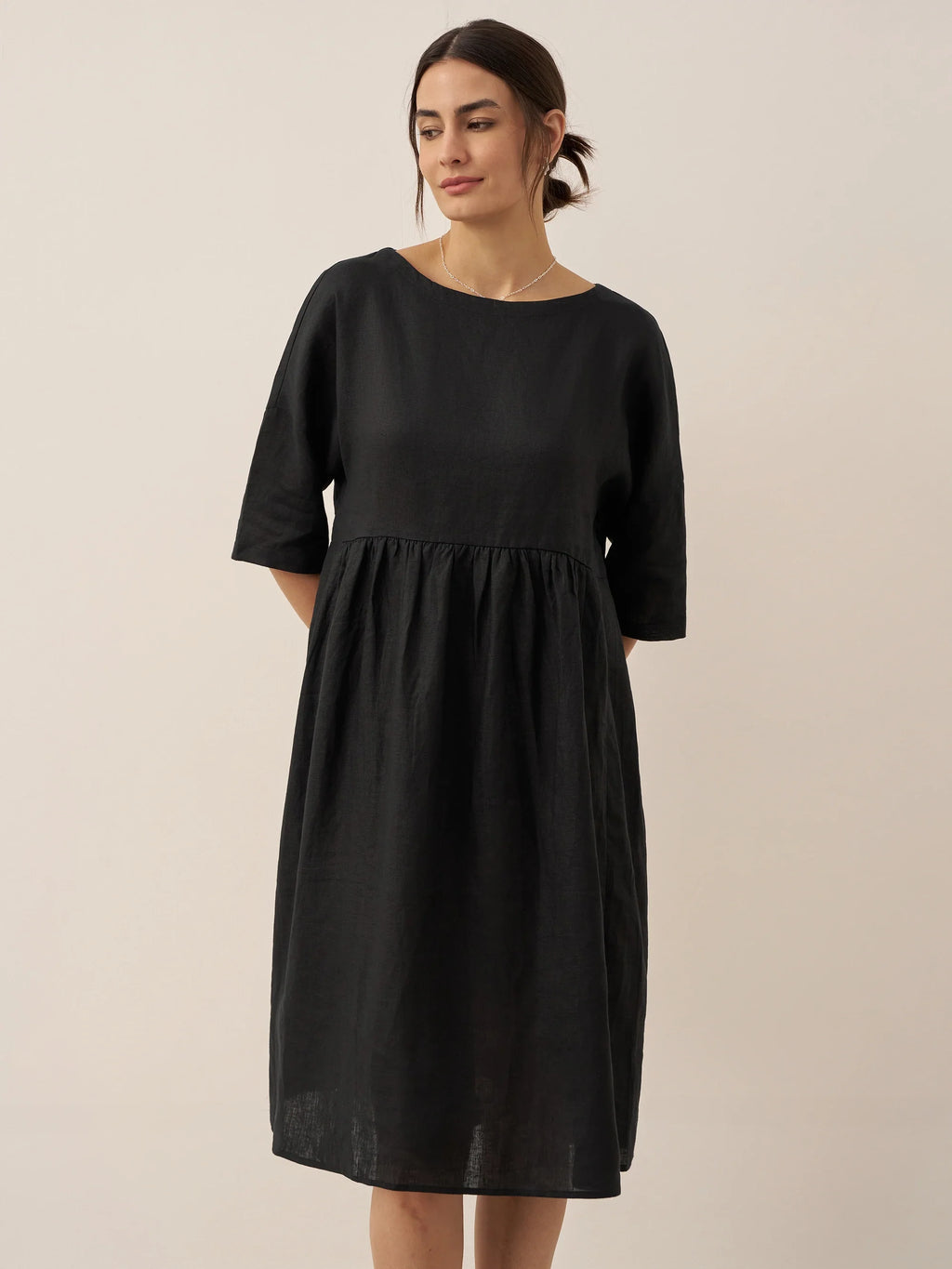 Womens Linen A Line Midi Dress
