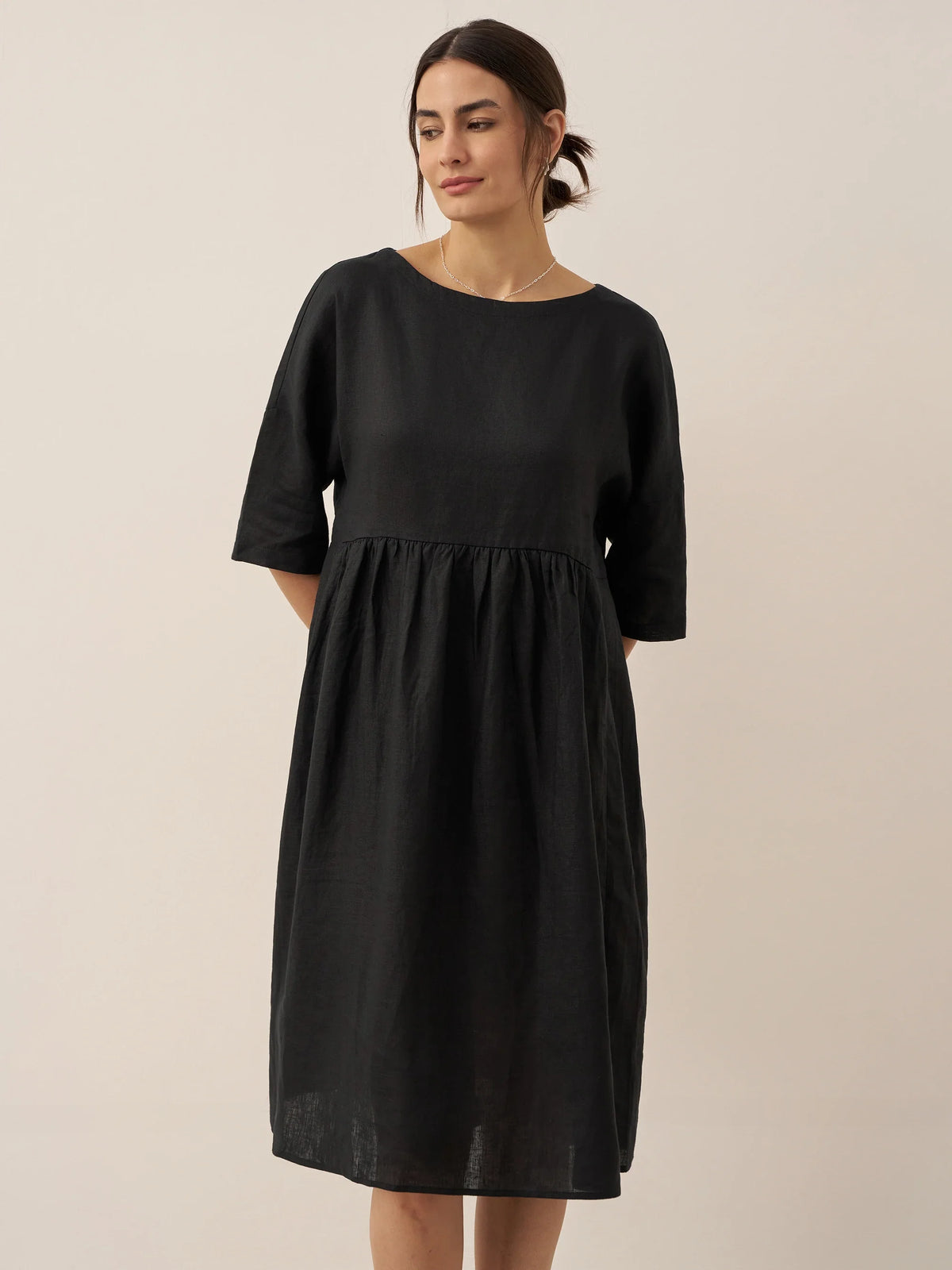 Womens Linen A Line Midi Dress