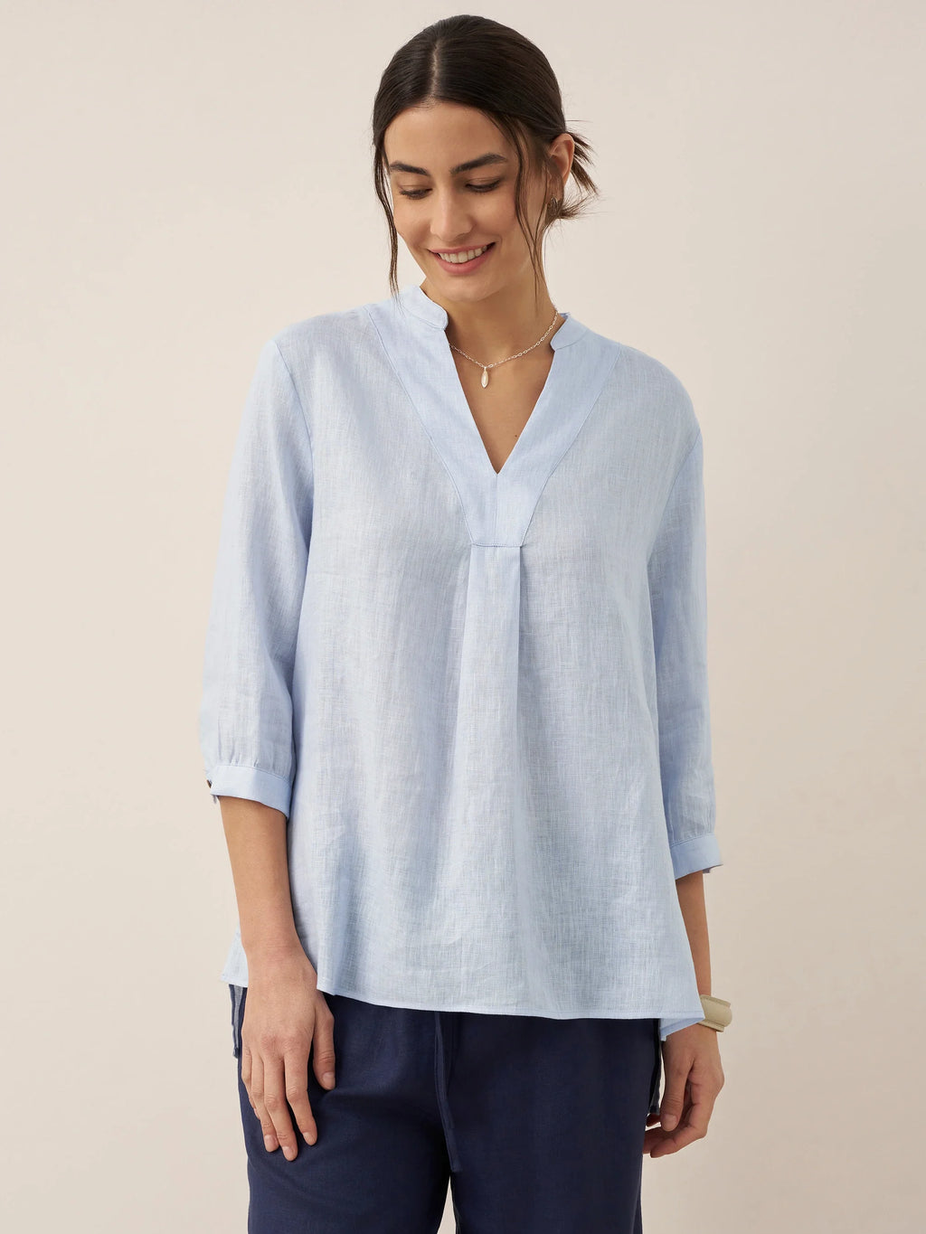 Womens Linen Stand Collar Shirt