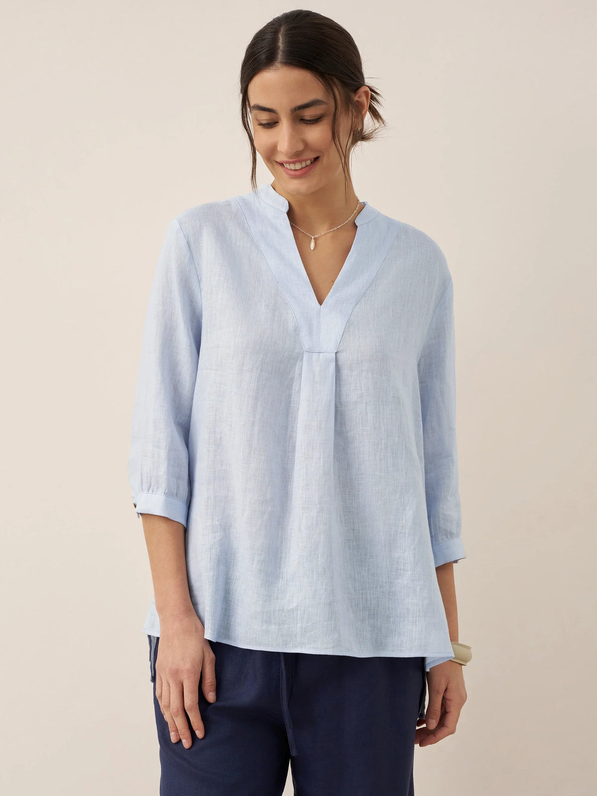 Womens Linen Stand Collar Shirt