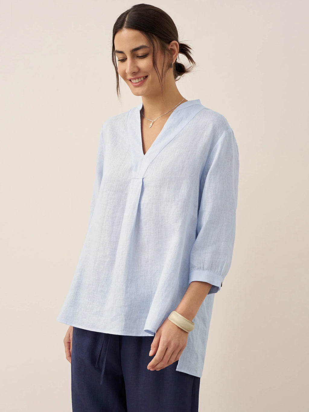 Womens Linen Stand Collar Shirt