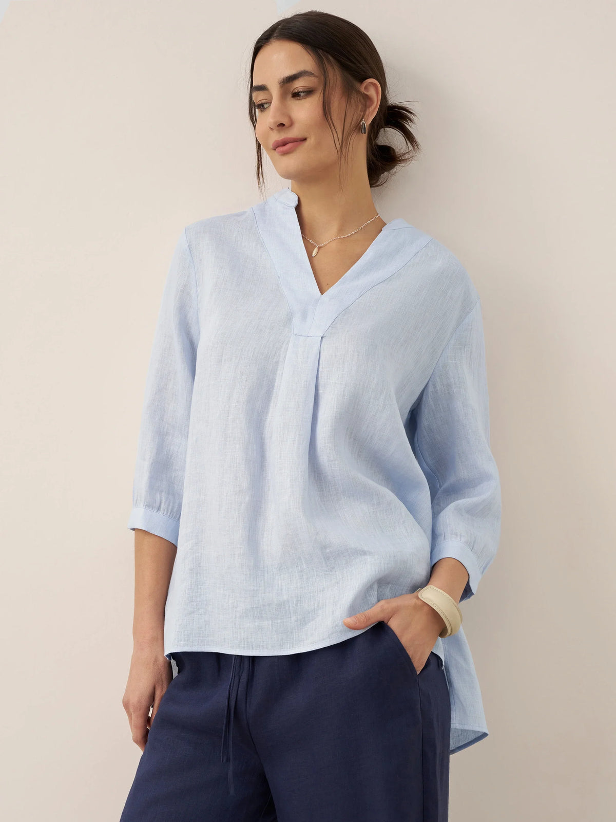 Womens Linen Stand Collar Shirt