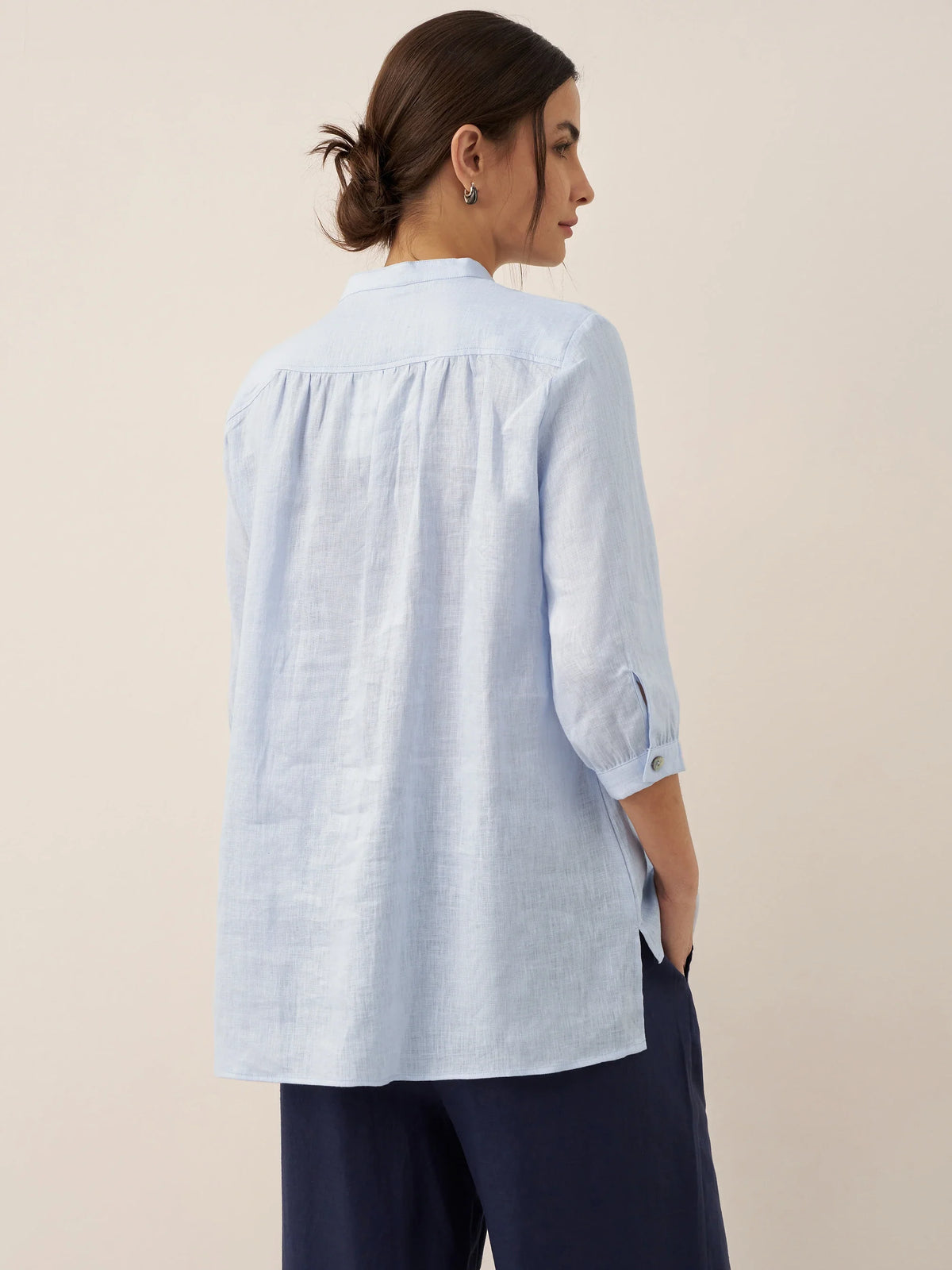 Womens Linen Stand Collar Shirt