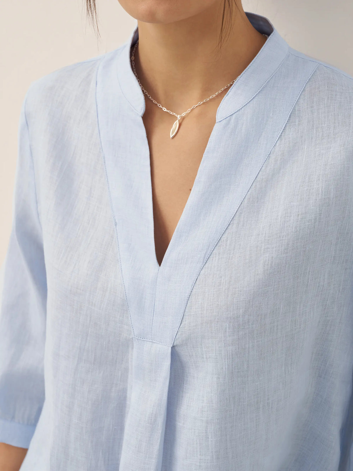 Womens Linen Stand Collar Shirt