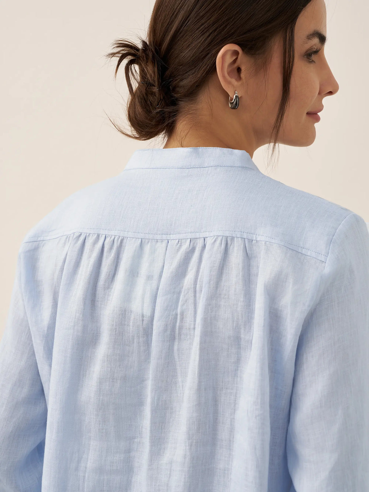 Womens Linen Stand Collar Shirt