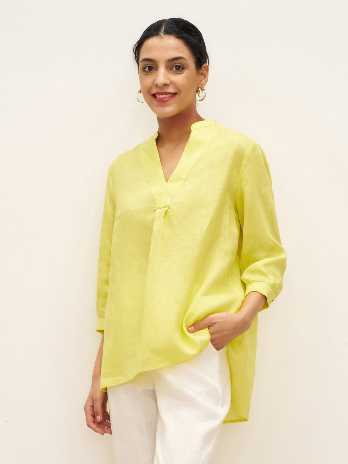 Womens Linen Stand Collar Shirt
