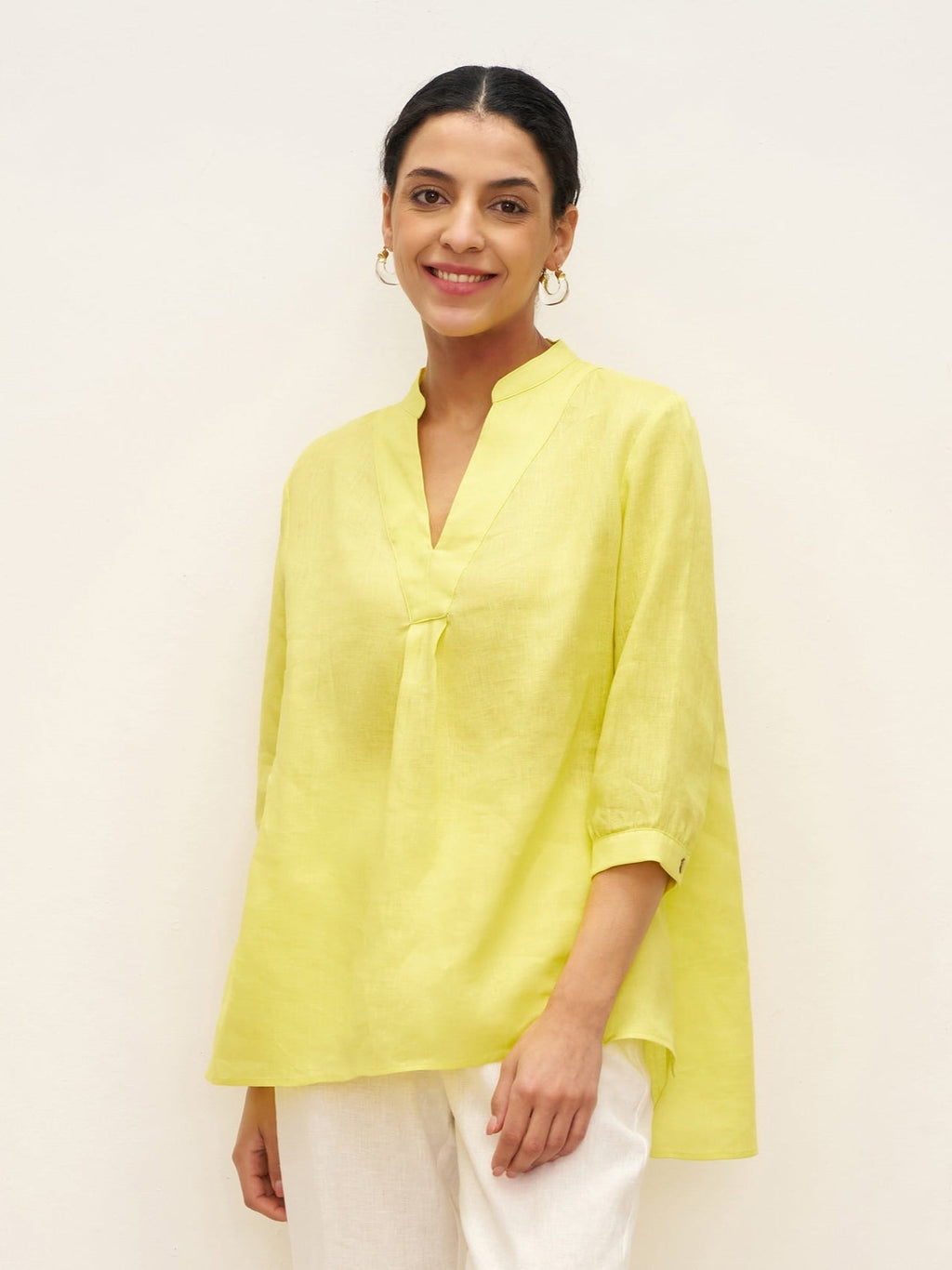 Womens Linen Stand Collar Shirt