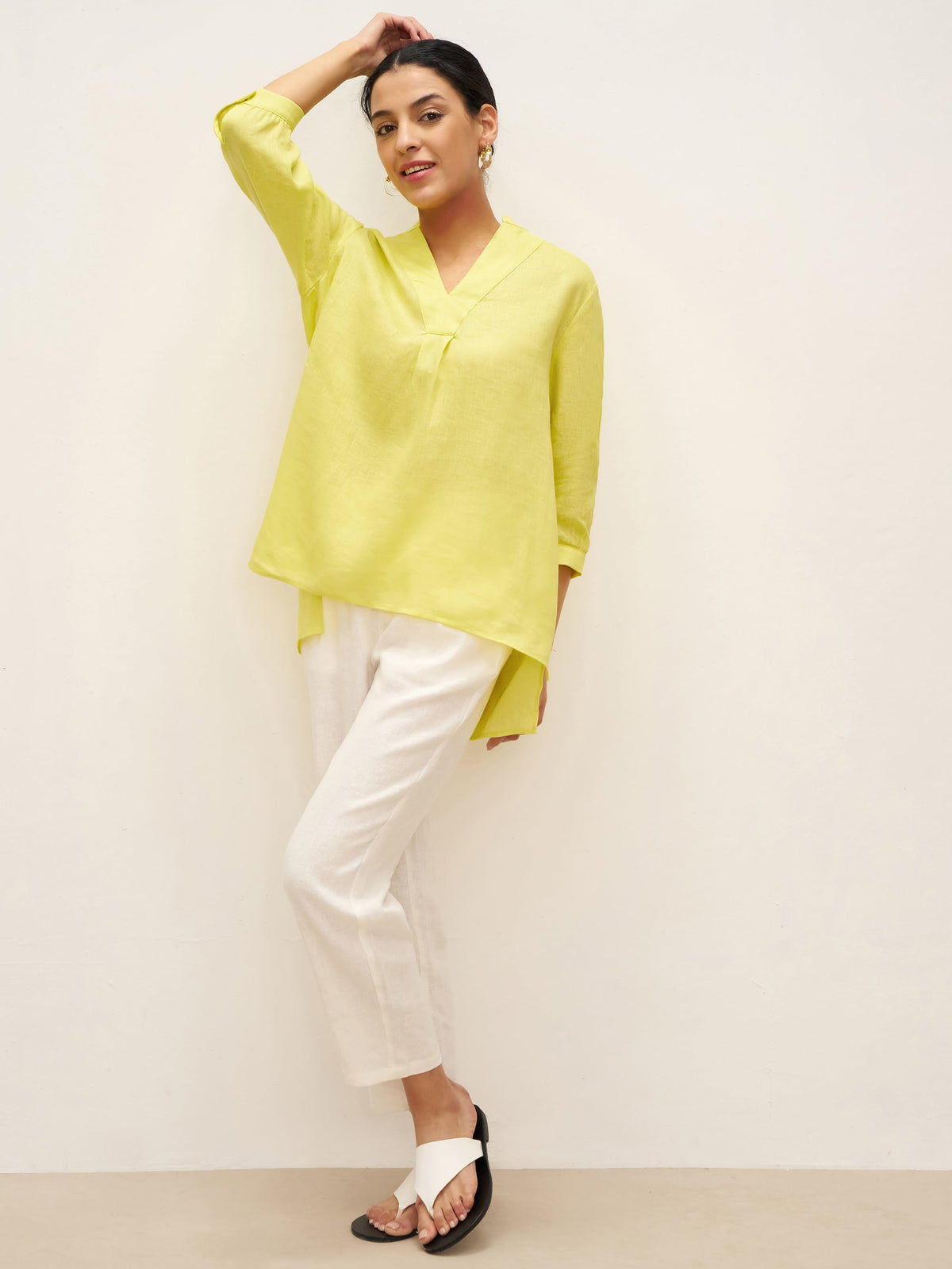 Womens Linen Stand Collar Shirt