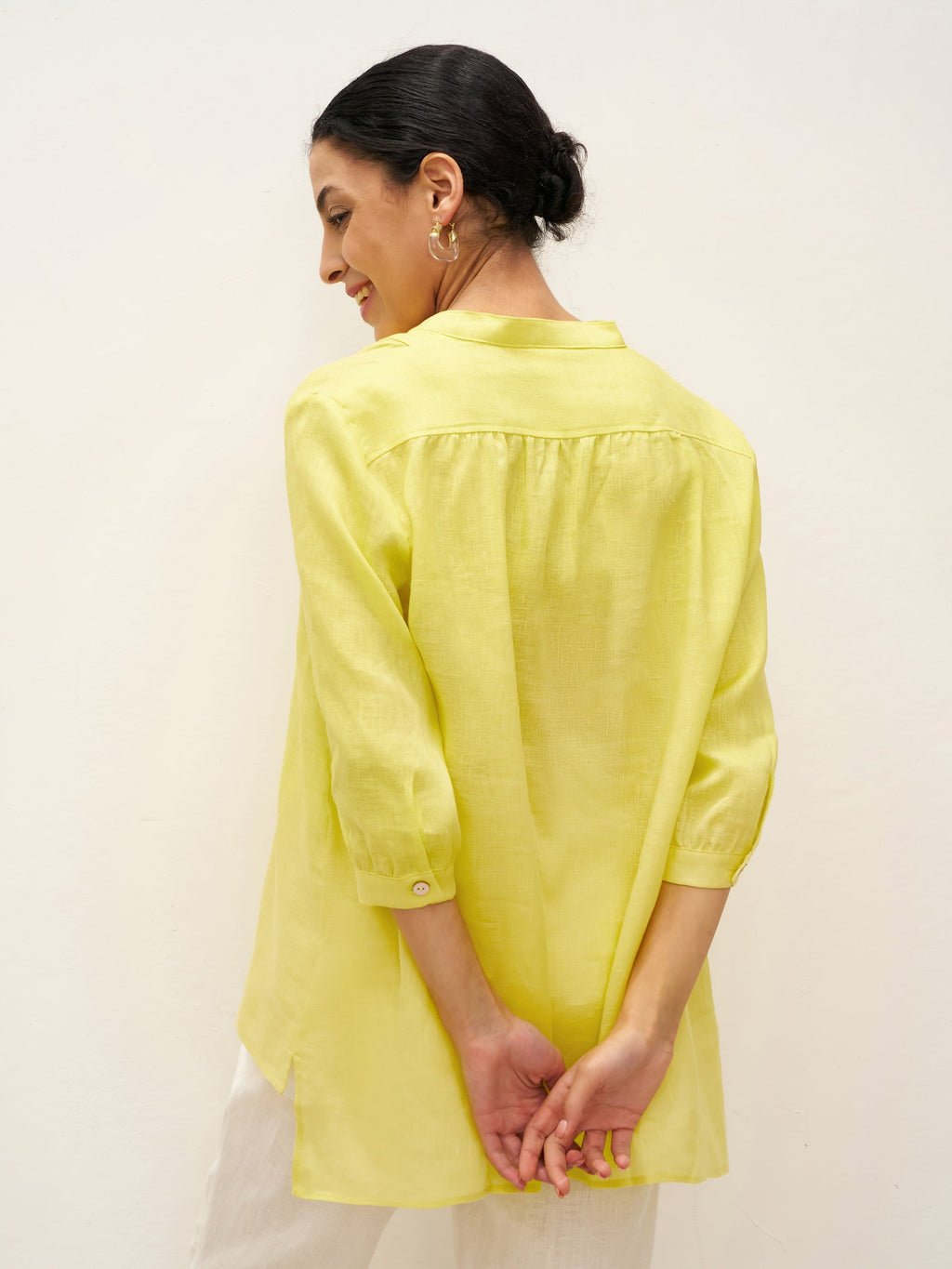 Womens Linen Stand Collar Shirt