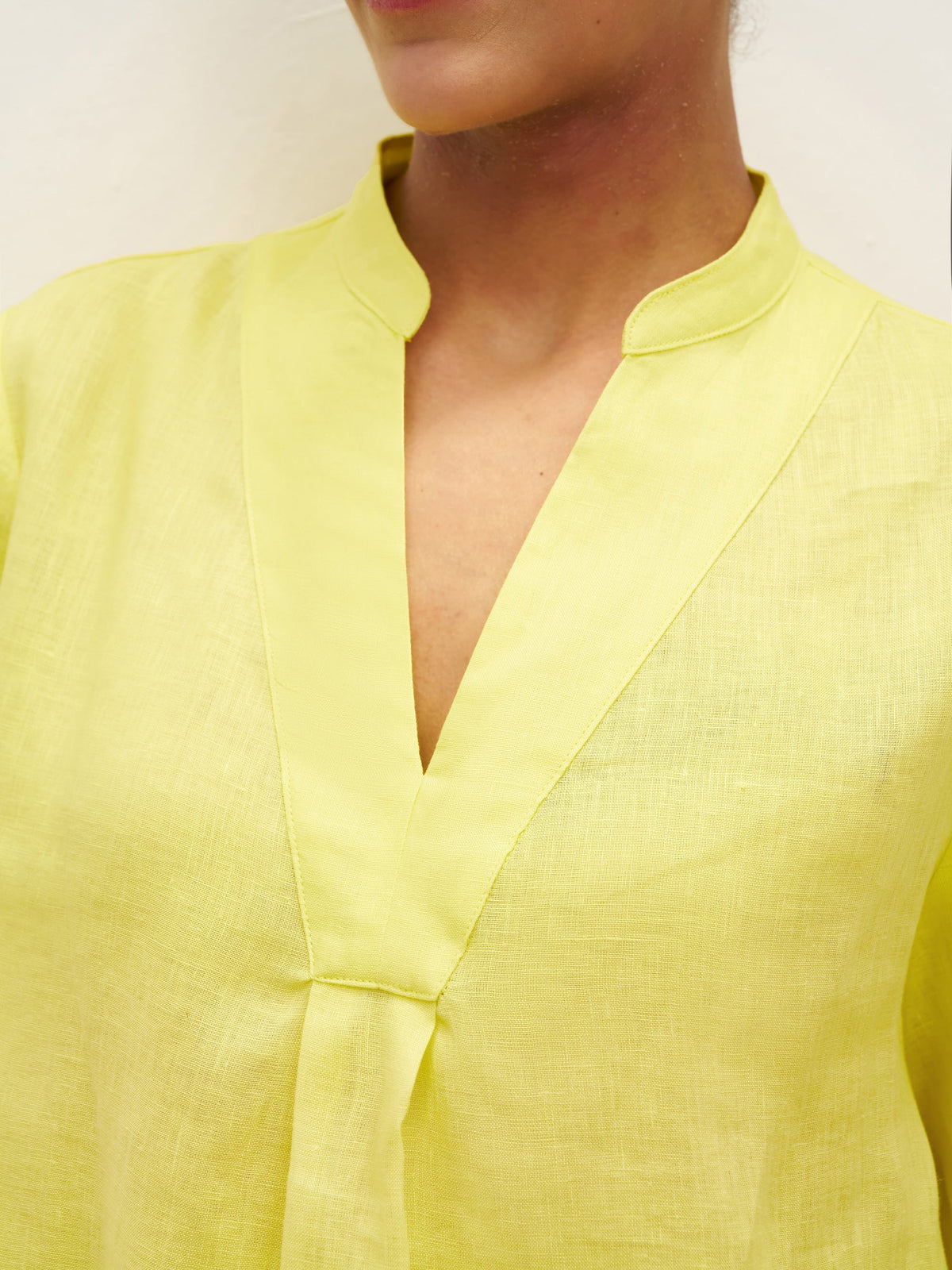 Womens Linen Stand Collar Shirt