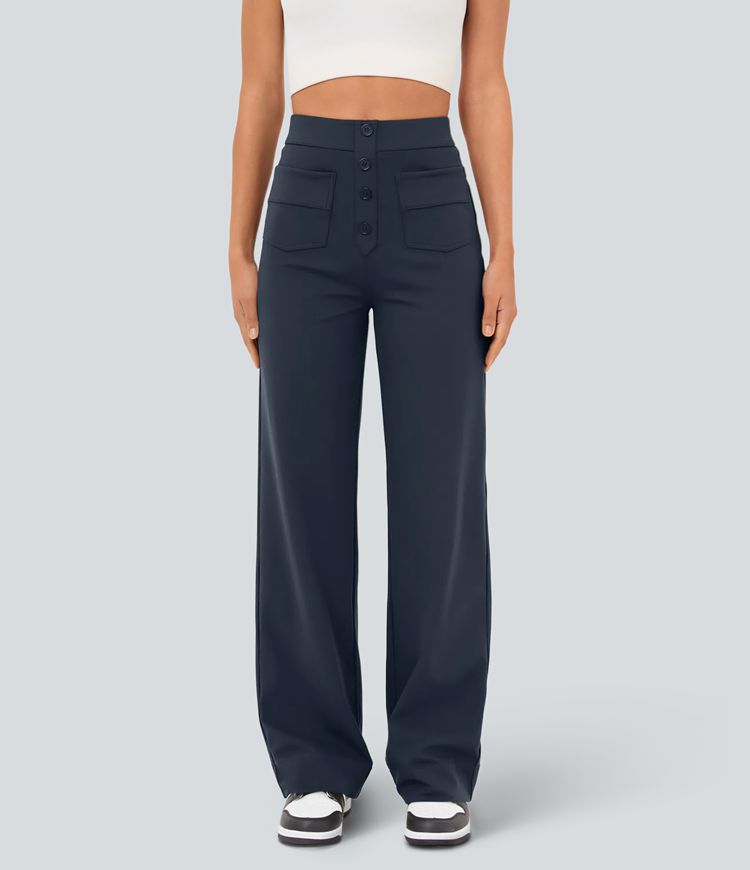Womens High Waisted Straight Leg Work Pants