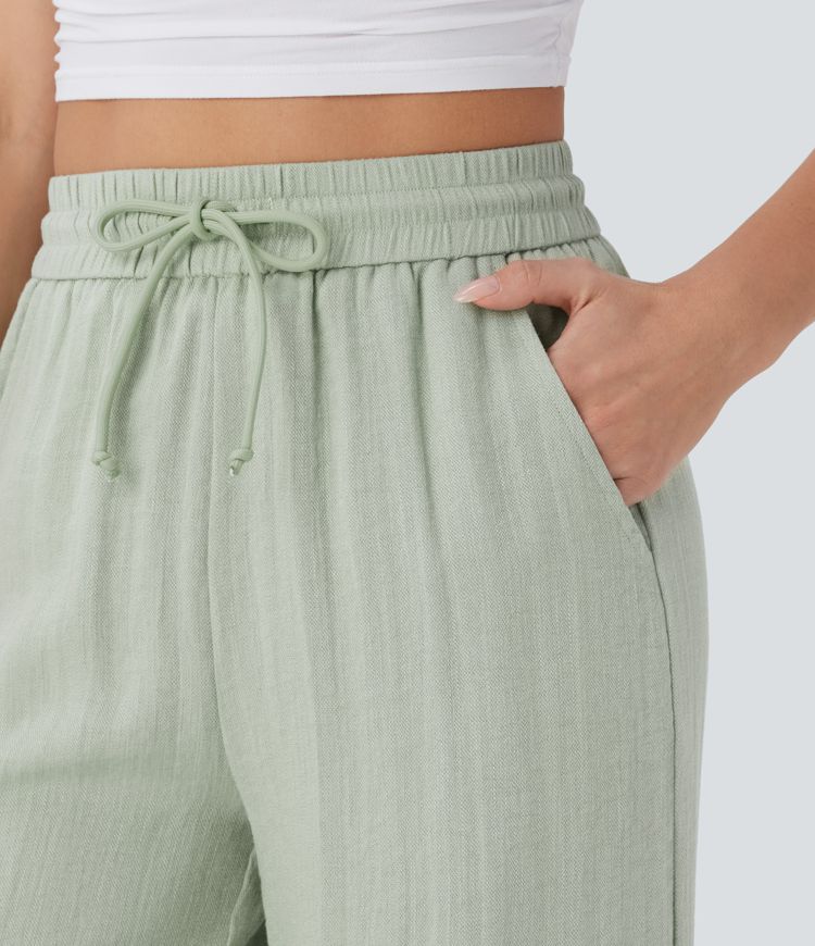 Womens High Waisted Drawstring Wide Leg Pants