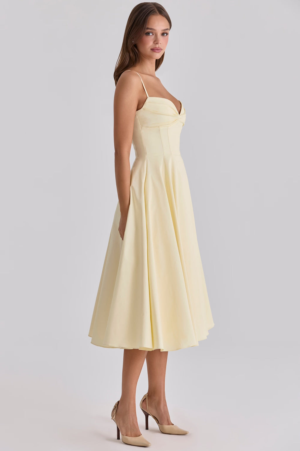 Womens Gathered Bust Midi Dress