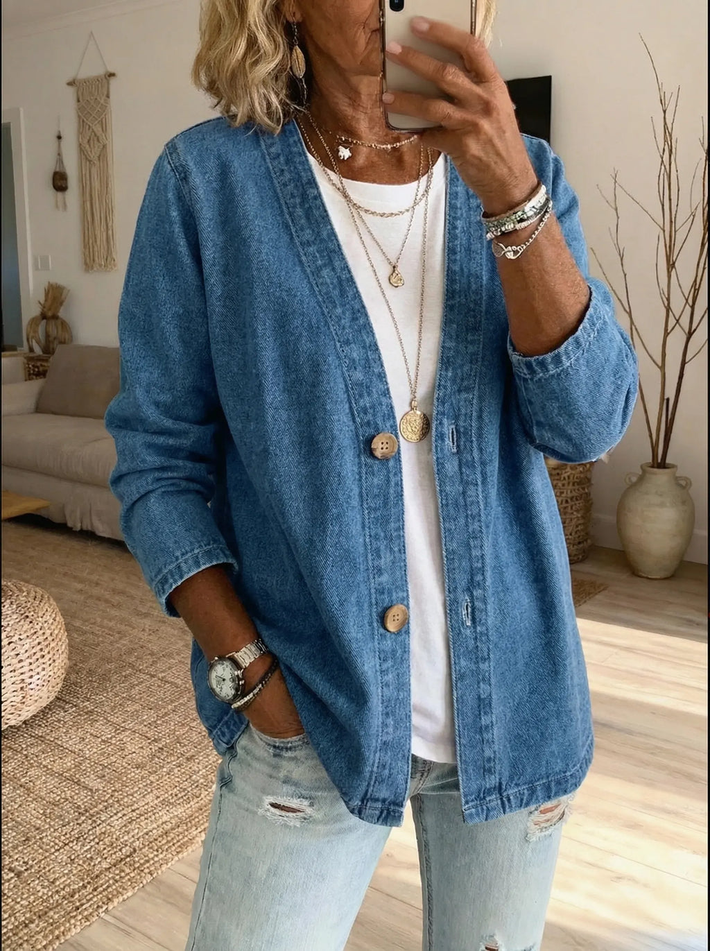 Womens Button Front Denim Jacket