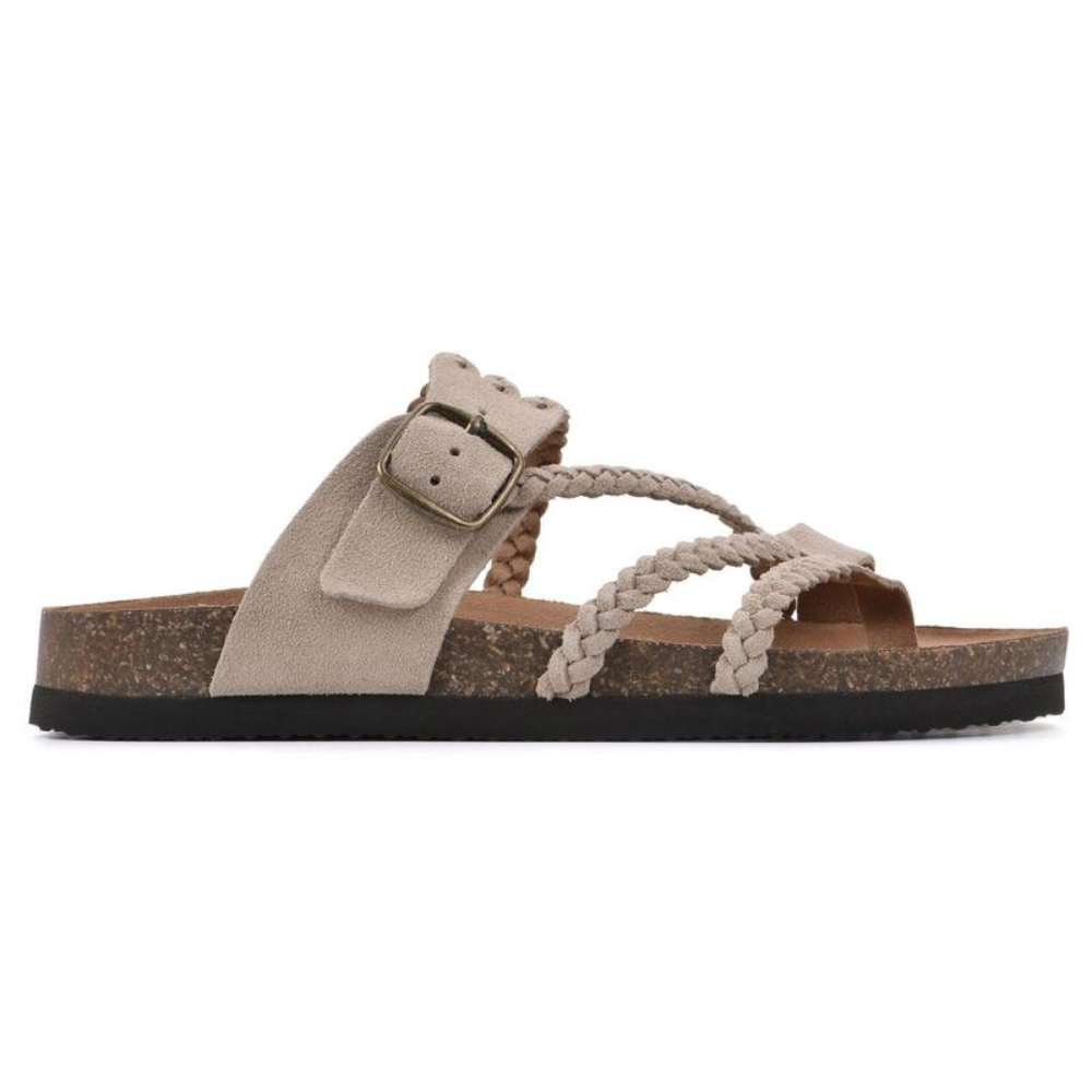 Womens Braided Cork Sandals with Adjustable Buckle