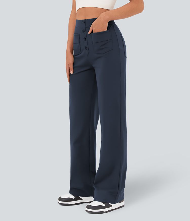 Womens High Waisted Straight Leg Work Pants