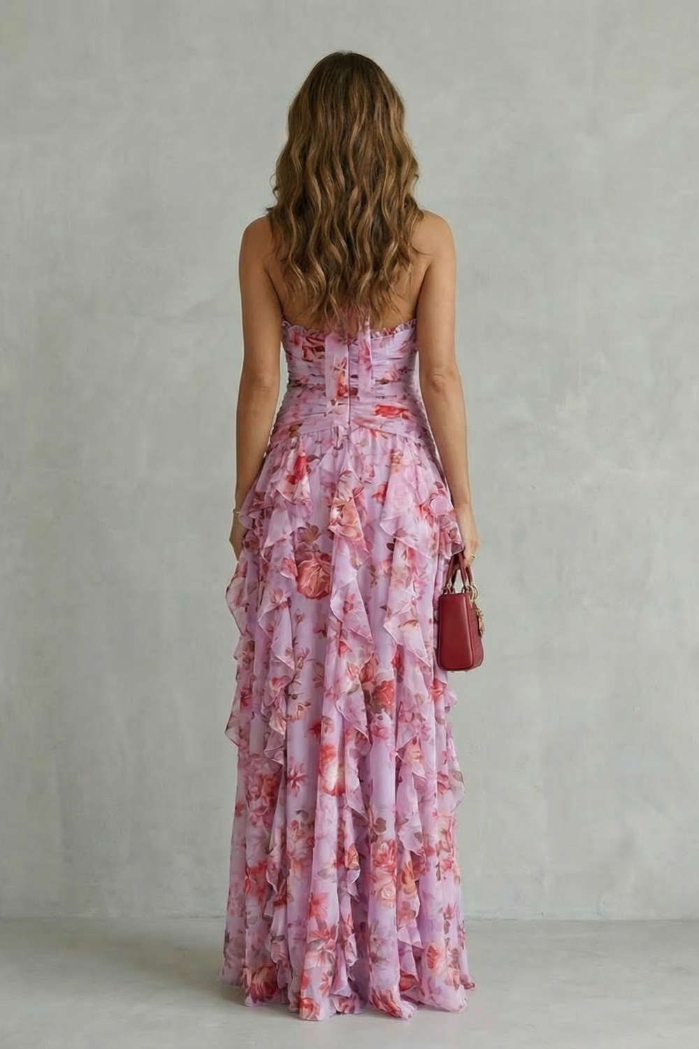 Womens Rose Print Halter Maxi Dress