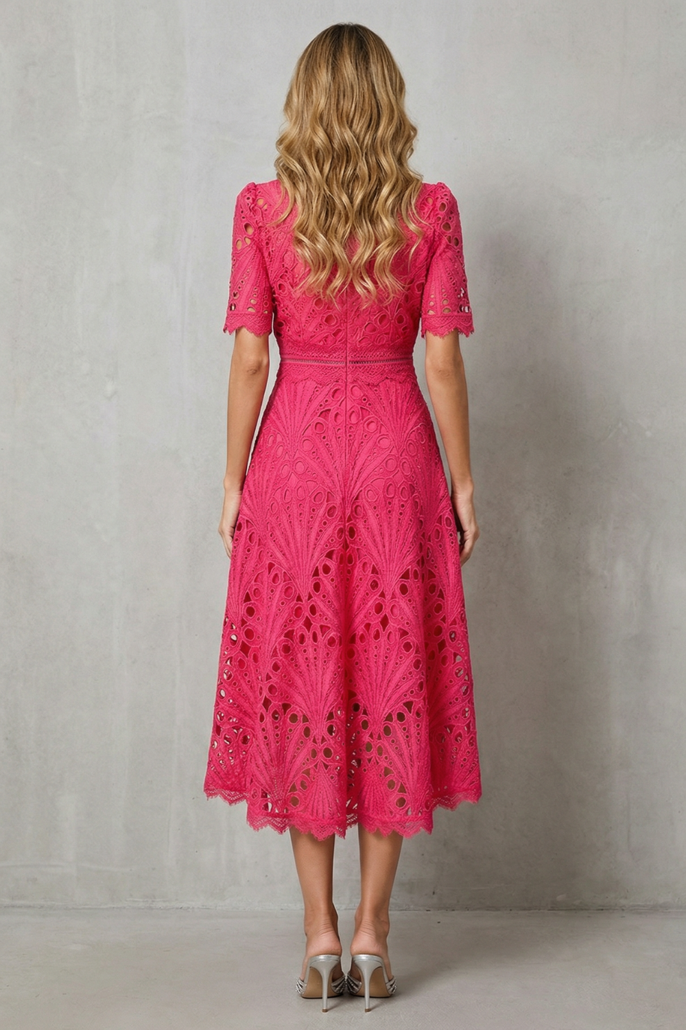 Womens High Neck Lace Midi Dress