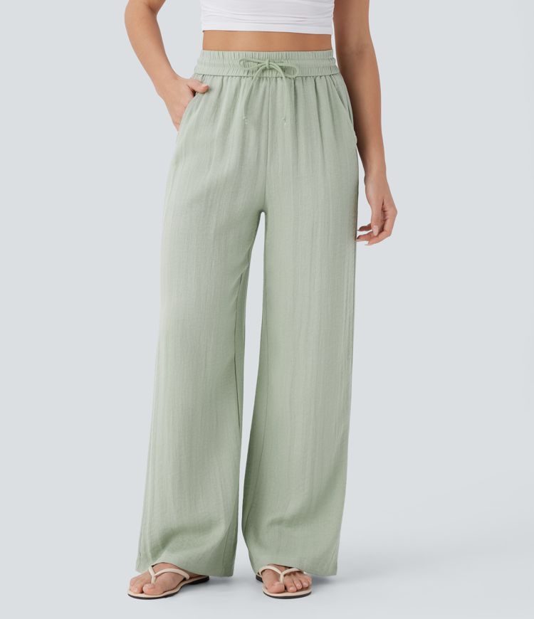 Womens High Waisted Drawstring Wide Leg Pants