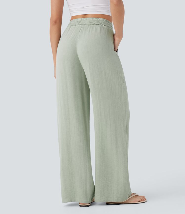 Womens High Waisted Drawstring Wide Leg Pants