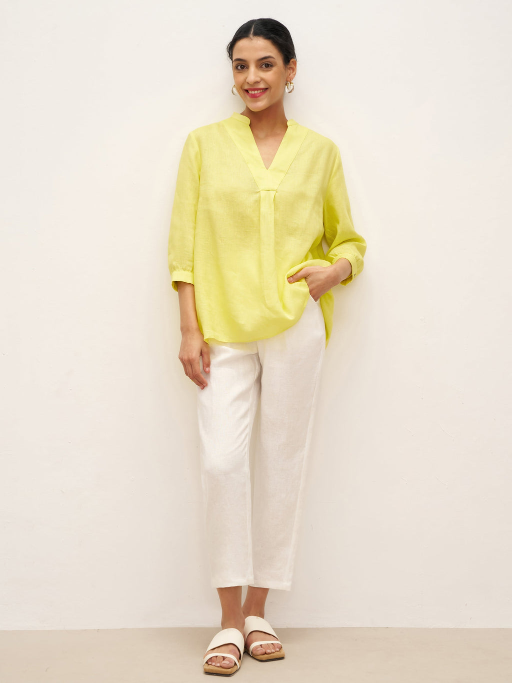 Womens Linen Stand Collar Shirt