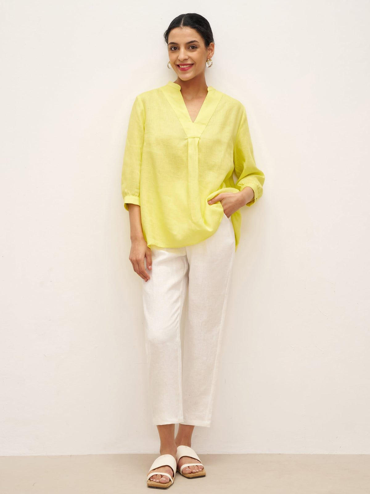 Womens Linen Stand Collar Shirt