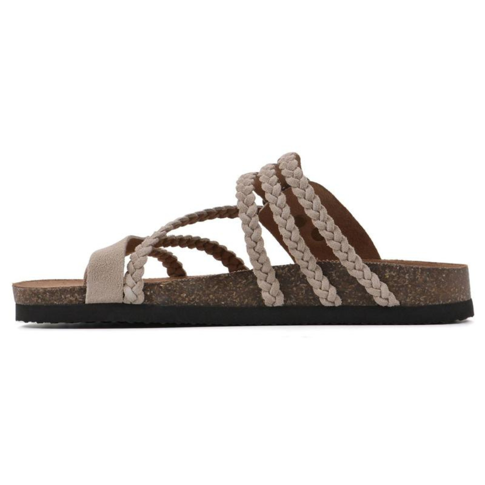 Womens Braided Cork Sandals with Adjustable Buckle