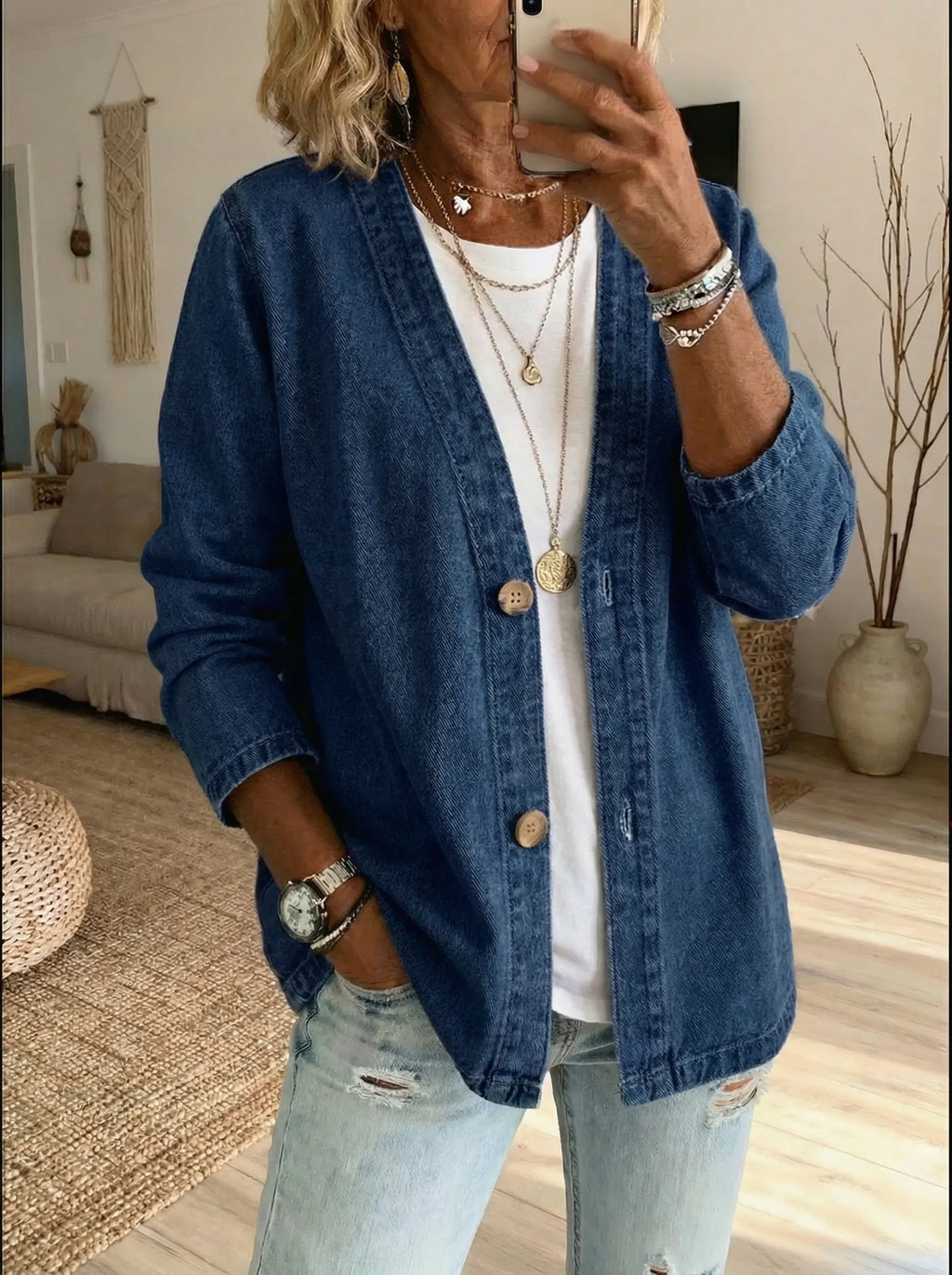 Womens Button Front Denim Jacket