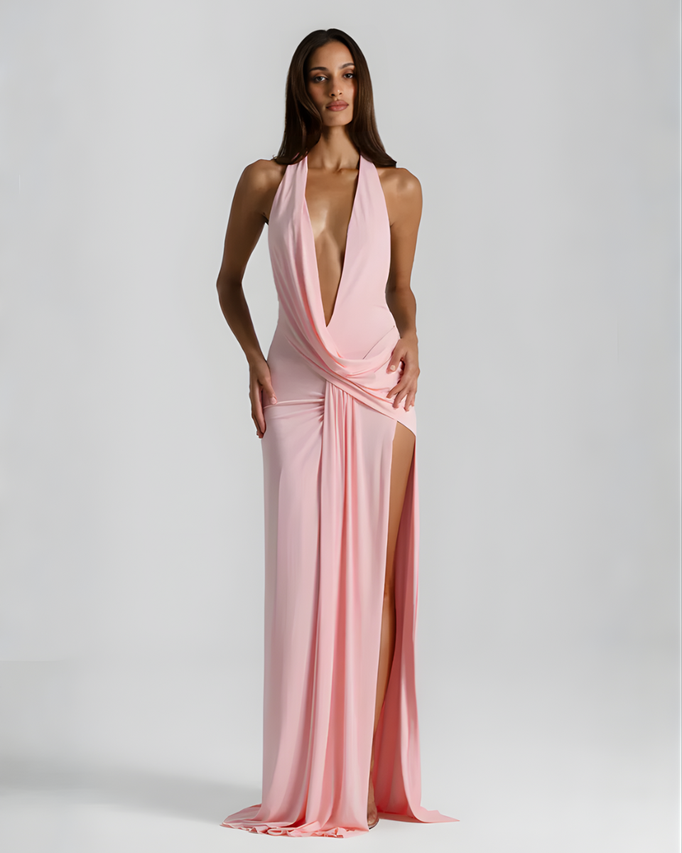 Womens Halter Neck Backless Maxi Dress