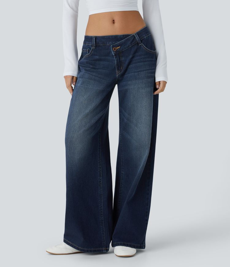 Womens Low Rise Baggy Wide Leg Jeans