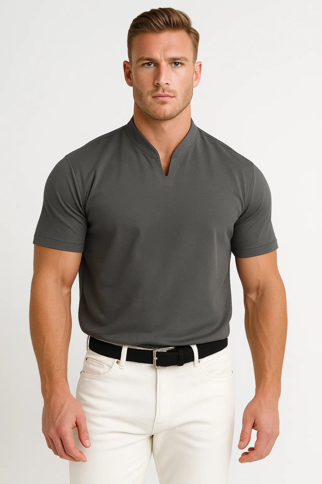 Mens Split Collar Short Sleeve Shirt
