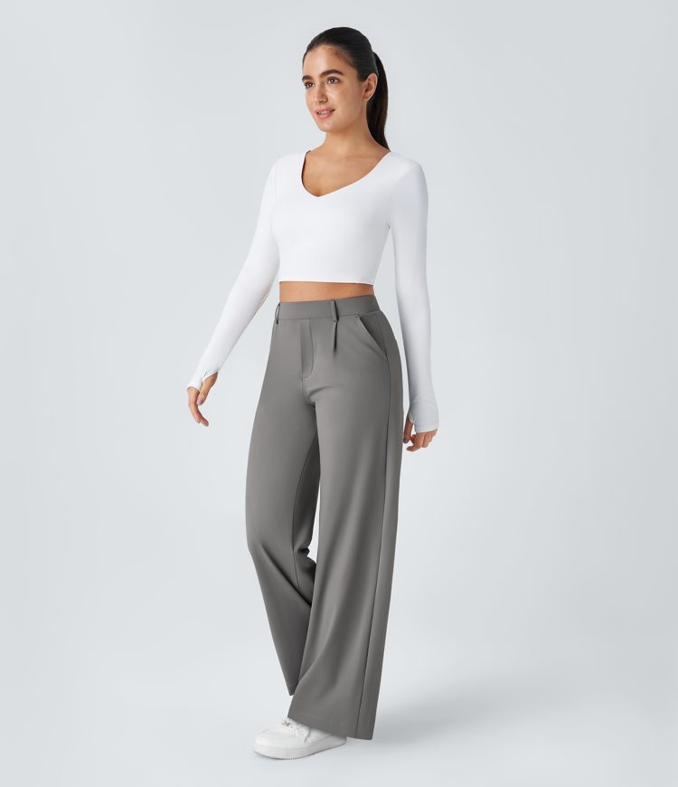 Womens High Waisted Straight Leg Work Pants