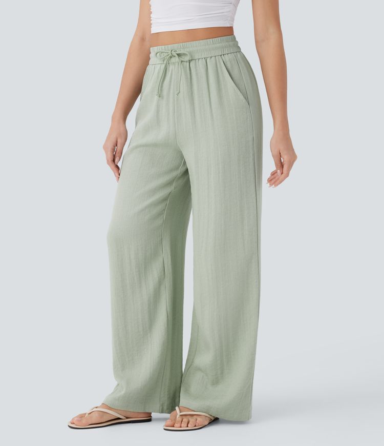 Womens High Waisted Drawstring Wide Leg Pants