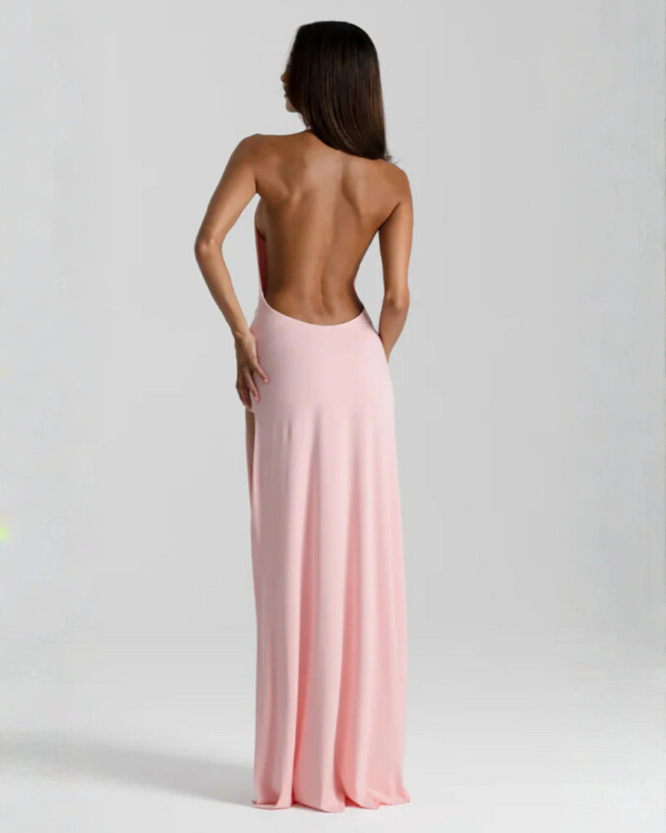 Womens Halter Neck Backless Maxi Dress