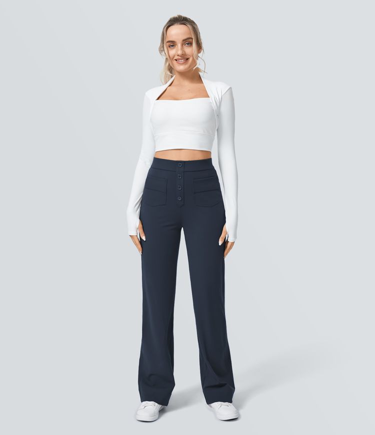 Womens High Waisted Straight Leg Work Pants