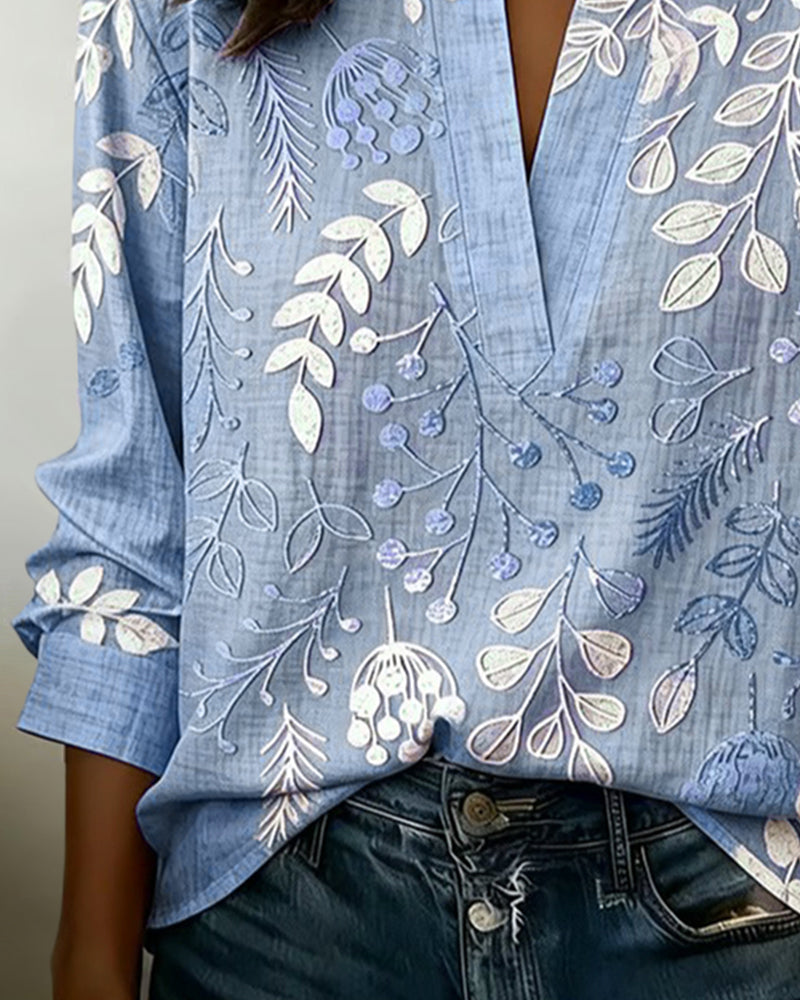 Womens Floral V Neck Blouse