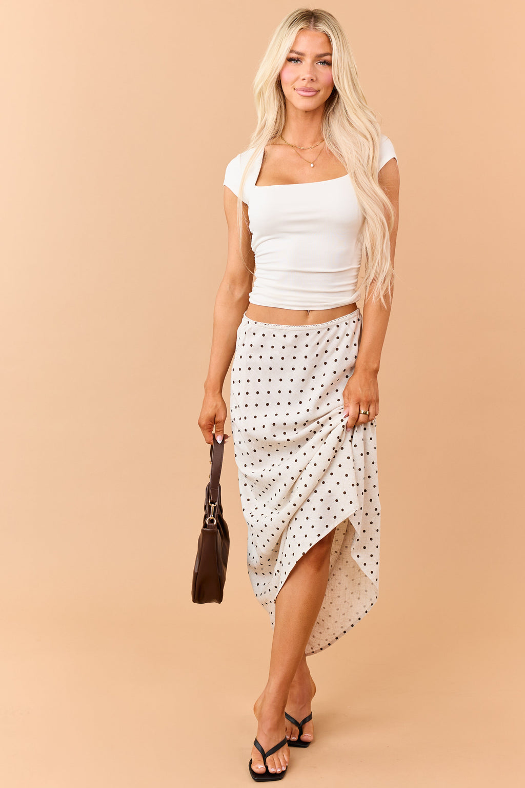 Womens Polka Dot Linen Blend Maxi Skirt