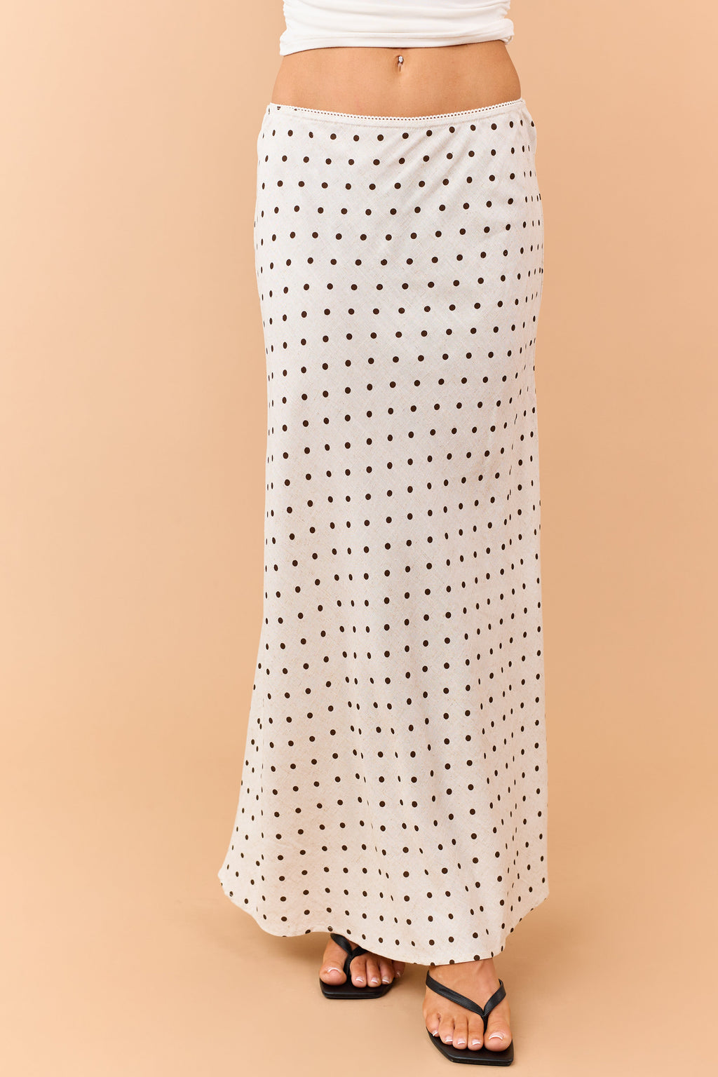 Womens Polka Dot Linen Blend Maxi Skirt