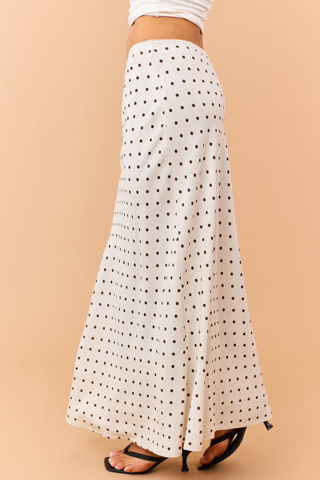 Womens Polka Dot Linen Blend Maxi Skirt