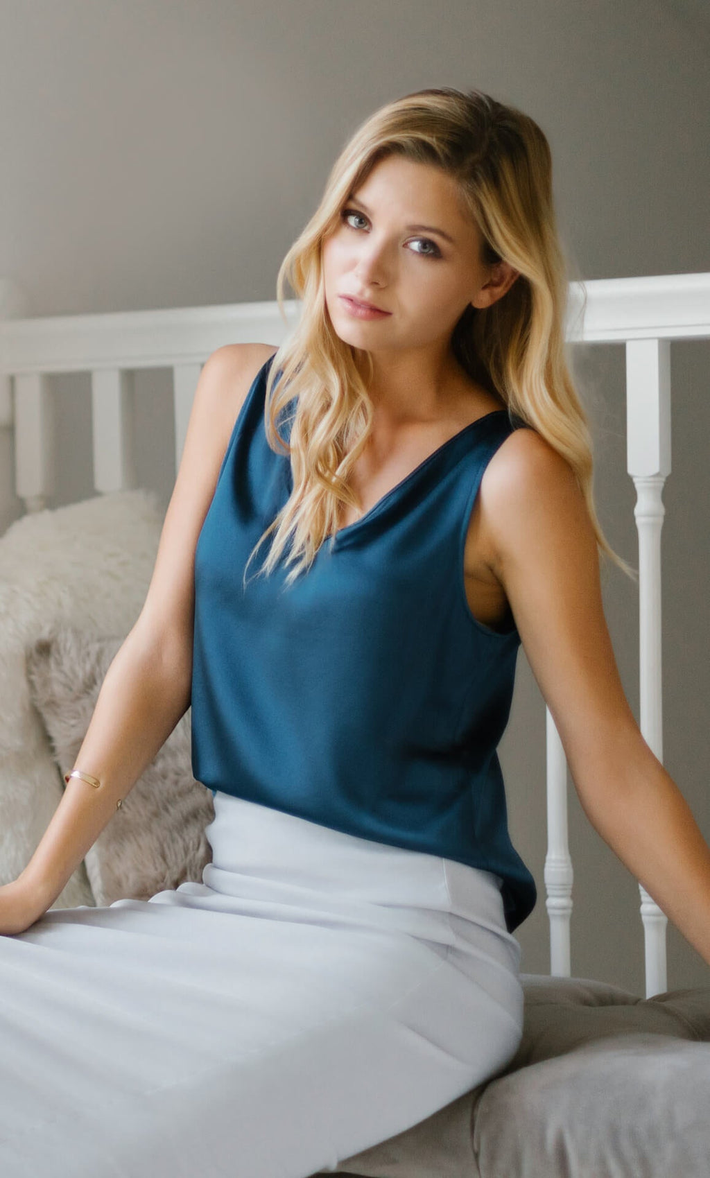 Womens Silk Tank Top with V Neck