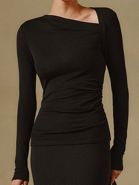 Womens Asymmetric Neck Long Sleeve Top