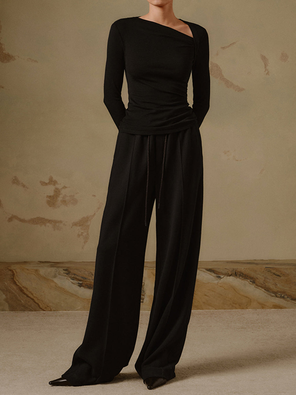 Womens Asymmetric Neck Long Sleeve Top