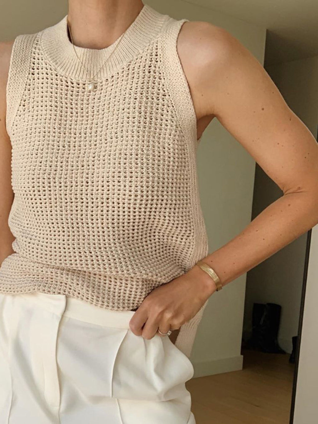 Womens Knit Tank Top with Crew Neck