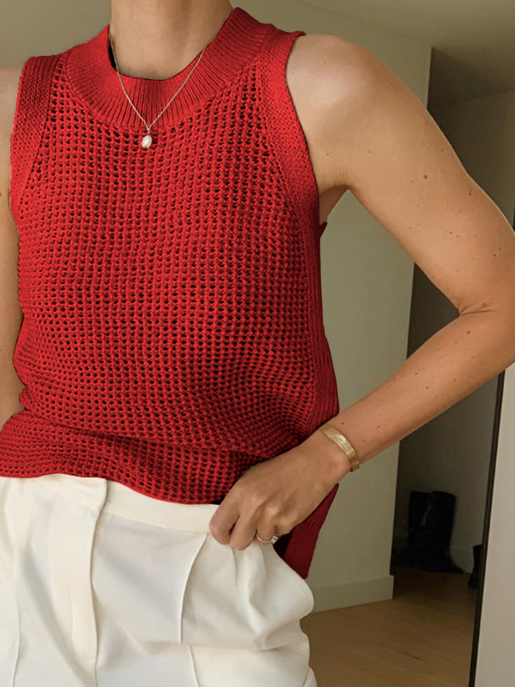 Womens Knit Tank Top with Crew Neck