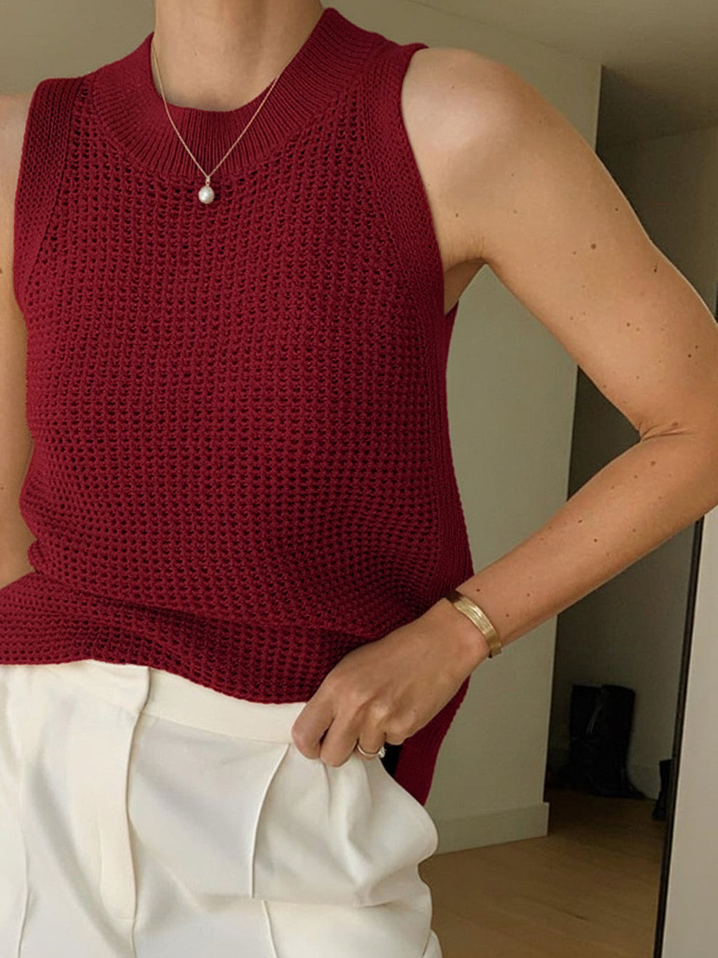 Womens Knit Tank Top with Crew Neck