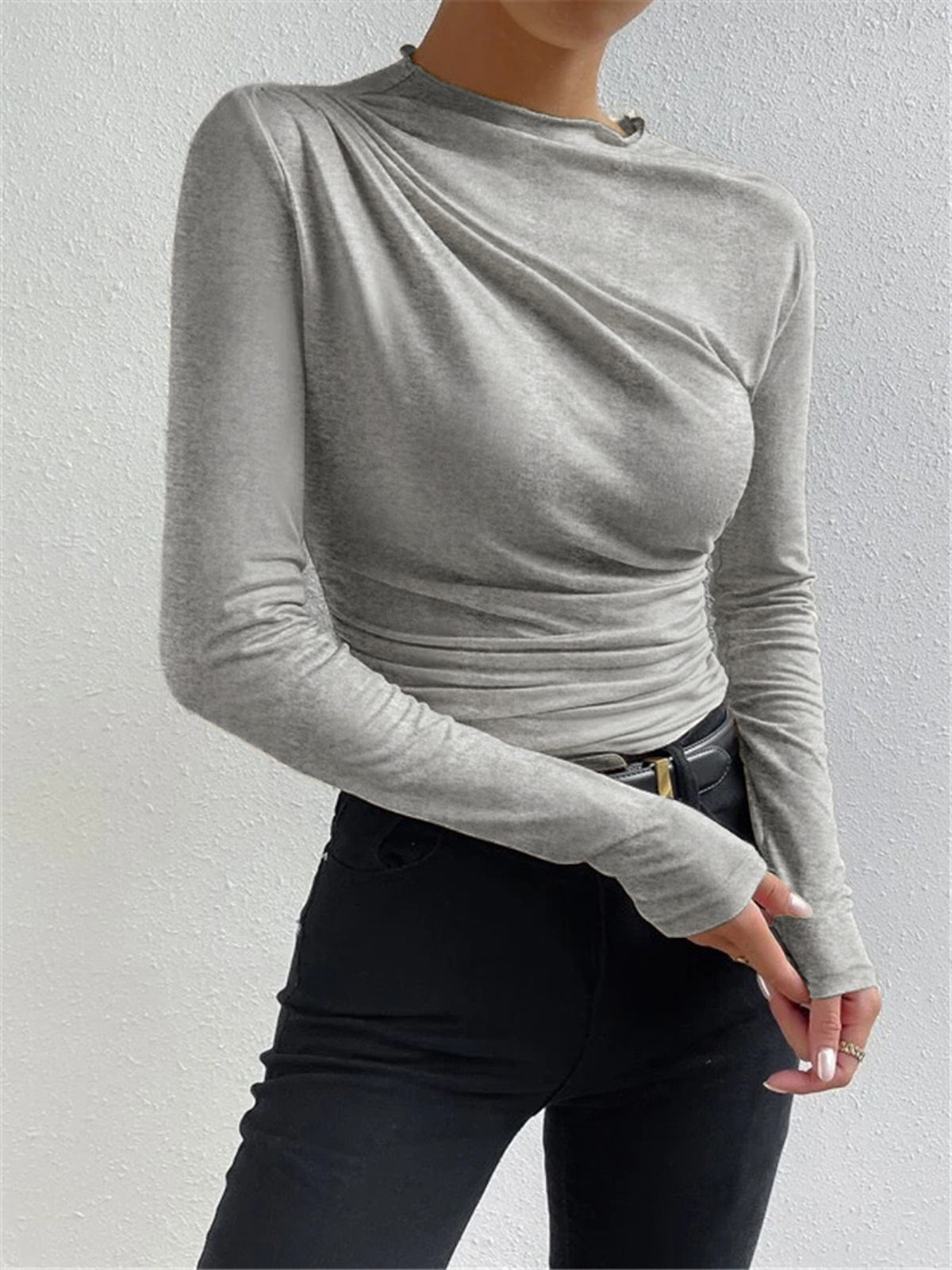 Womens Mock Neck Long Sleeve Top