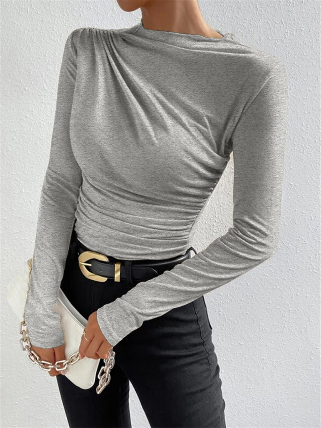 Womens Ruched Long Sleeve Top