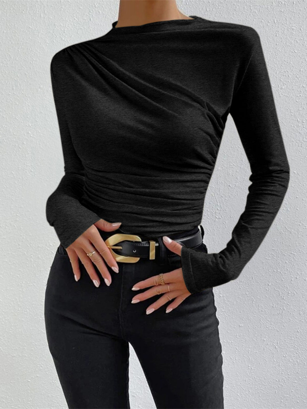 Womens Ruched Long Sleeve Top