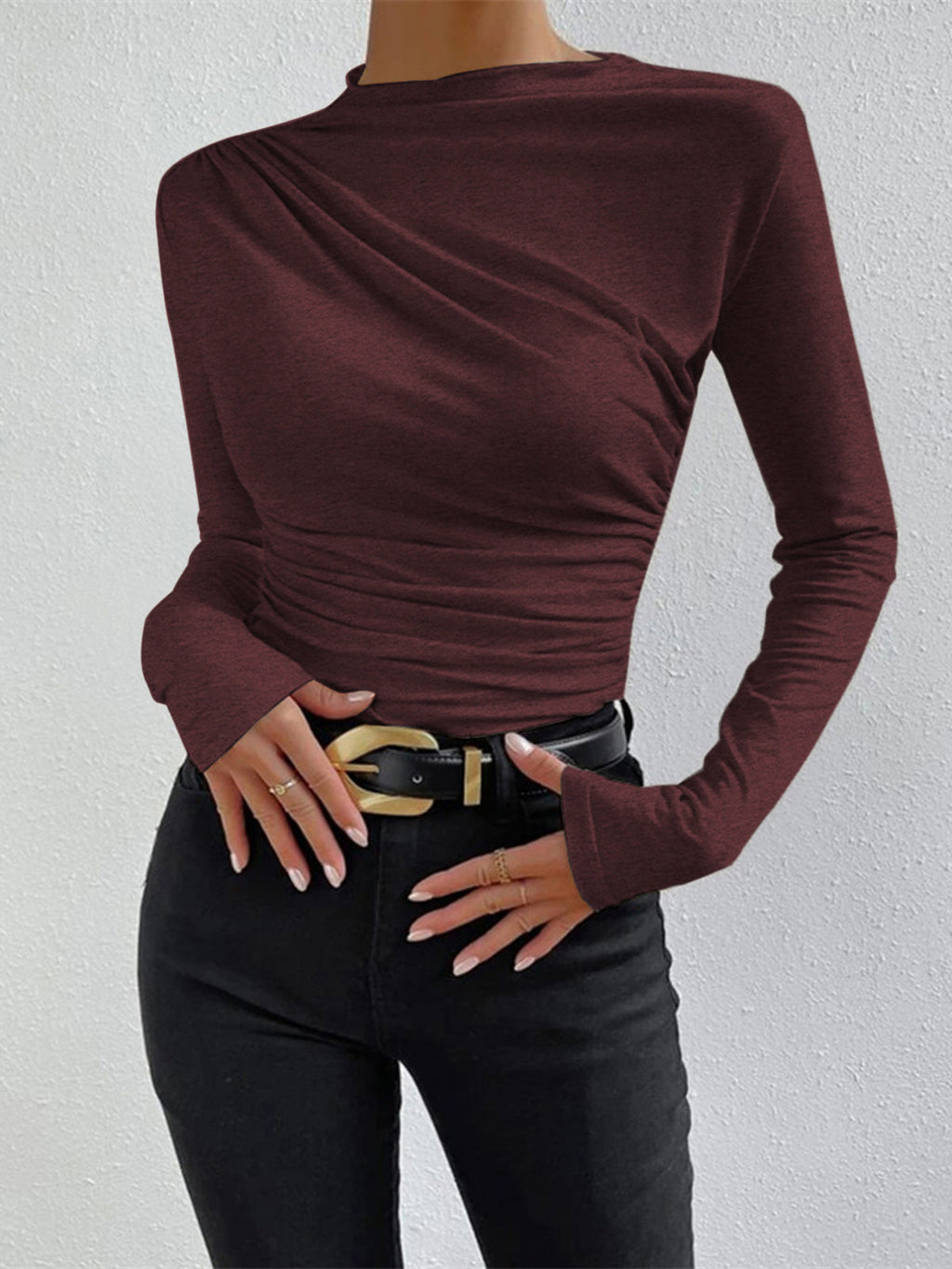 Womens Mock Neck Long Sleeve Top